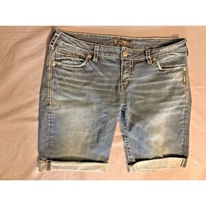 Silver Aiko Cut Off Jean Shorts Cuffed Med Wash Blue Denim Women's Size 33